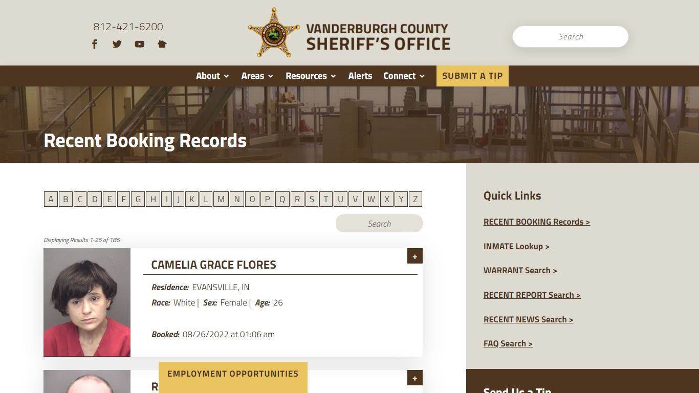 Recent Booking Records - Vanderburgh County Sheriff's Office